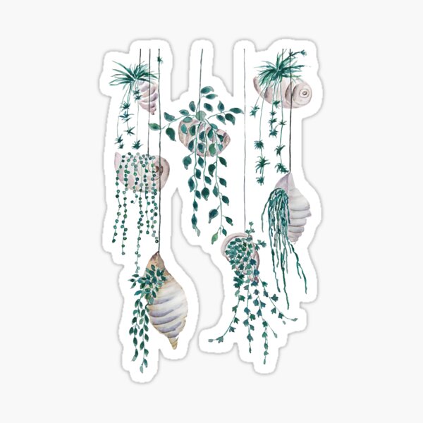 Item preview, hand painted Hanging plants in seashells watercolor  designed and sold by ColorandColor.