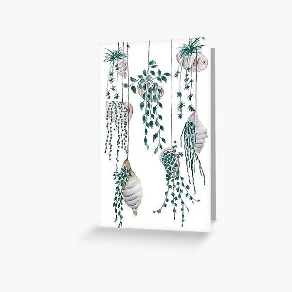 Hanging plants in seashells watercolor Greeting Card
