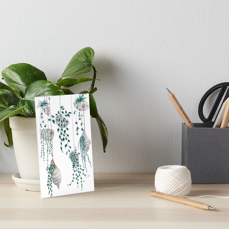 Hanging plants in seashells Art Board Print