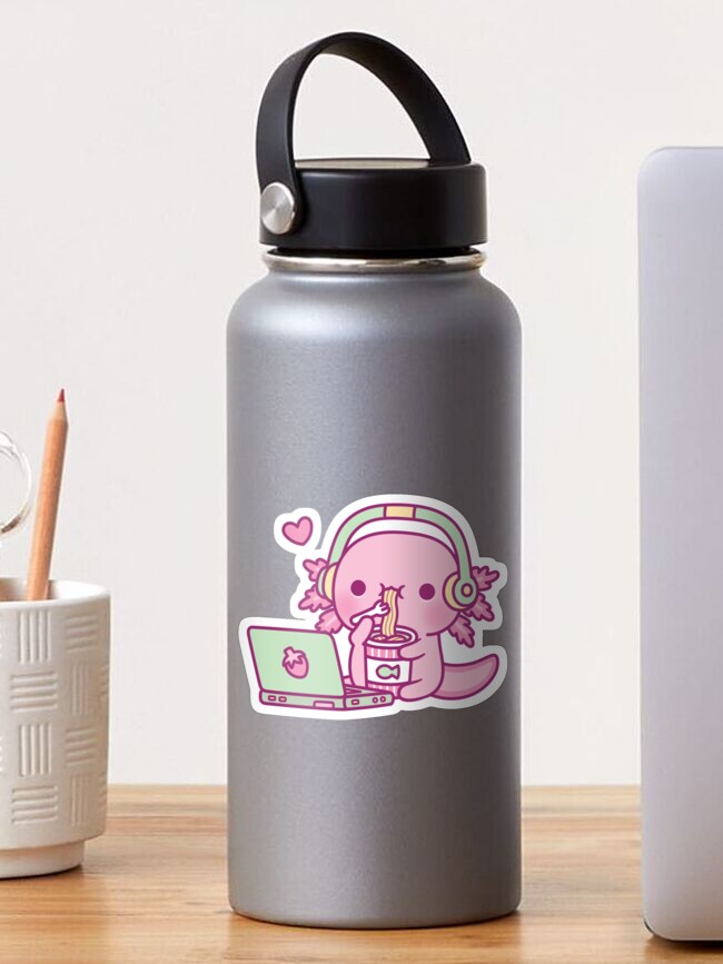 Imagen 1 de 3, Pegatina con la obra El lindo axolotl ama los fideos instantáneos y el anime, diseñada y vendida por rustydoodle.