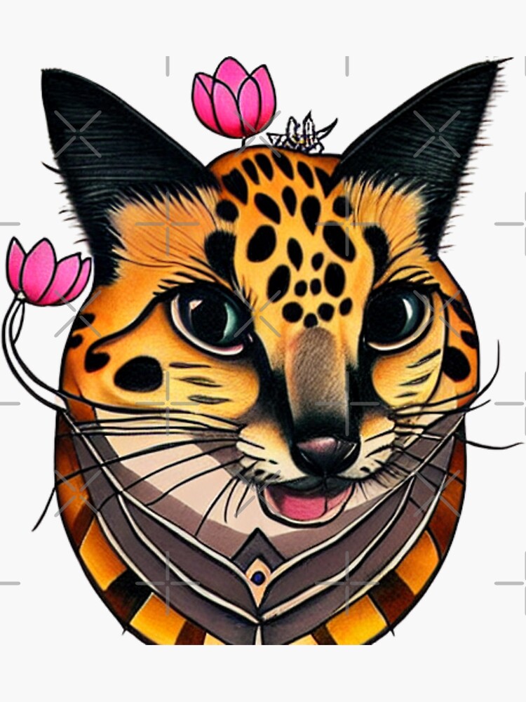 "Serval Cat in Lotus Flower Tattoo" Sticker for Sale by Lucky4S Redbubble