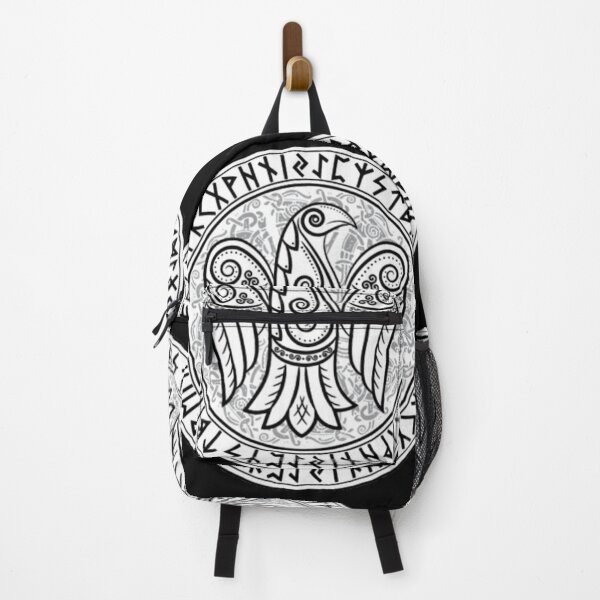 Item preview, Odin's raven black and white round design with runic alphabet designed and sold by Vintage Hustle.