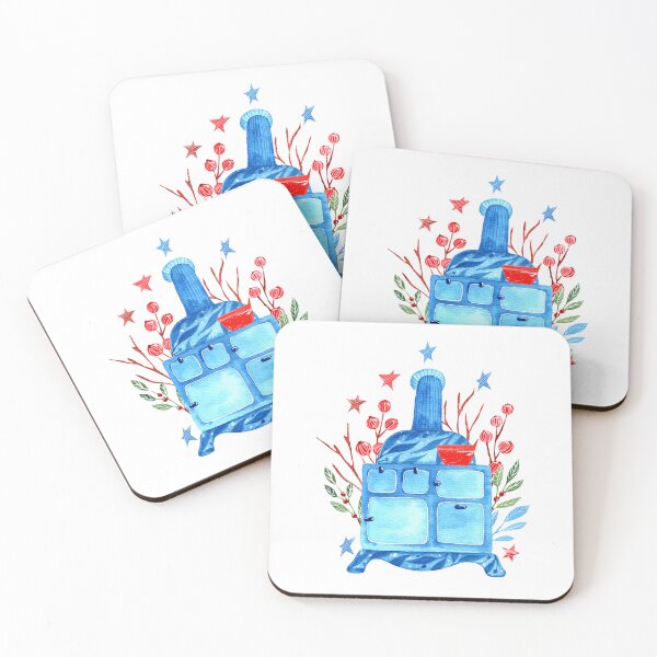 Item preview, Antique wood burning stove watercolor illustration designed and sold by pinkyfish1010.