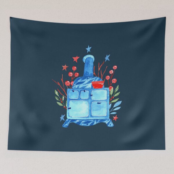 Item preview, Antique wood burning stove watercolor illustration designed and sold by pinkyfish1010.