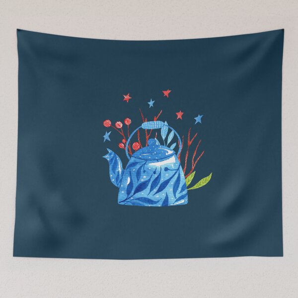 Item preview, Pretty blue teapot watercolor foliage designed and sold by pinkyfish1010.