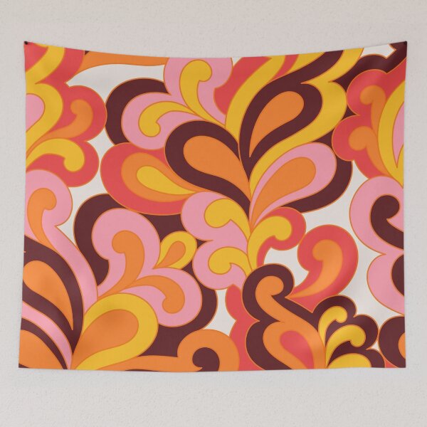 Item preview, Retro swirl pattern 70s floral designed and sold by ReneMagritteArt.
