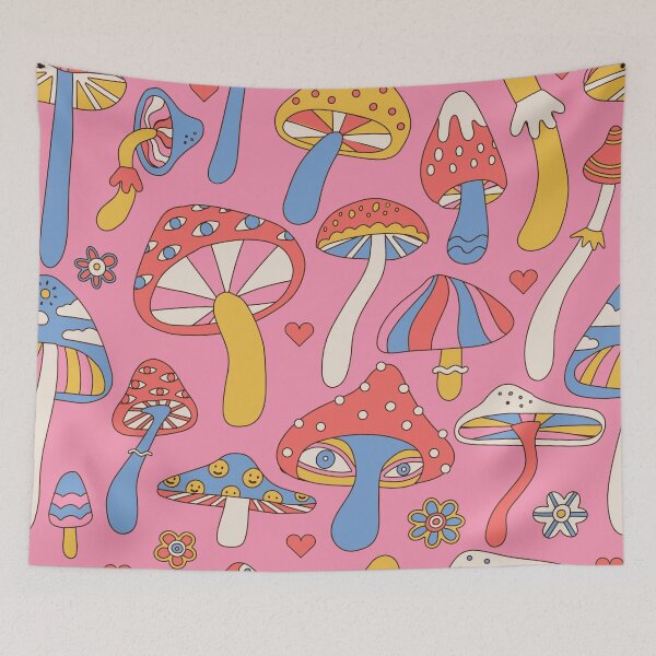 Item preview, Groovy musroom psychedelic pattern in Pink designed and sold by ReneMagritteArt.