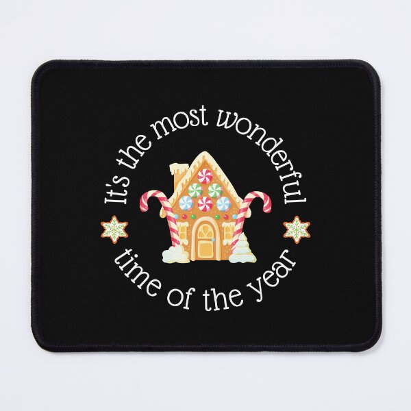 Item preview, It's the most wonderful time of the year Christmas gingerbread house cake candy cane candy stars rounded curved text designed and sold by ArtistryPrint.