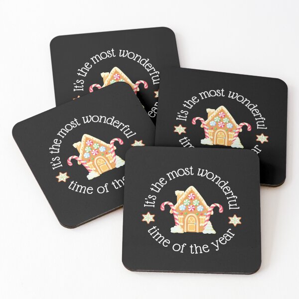 Item preview, It's the most wonderful time of the year Christmas gingerbread house cake candy cane candy stars rounded curved text designed and sold by ArtistryPrint.