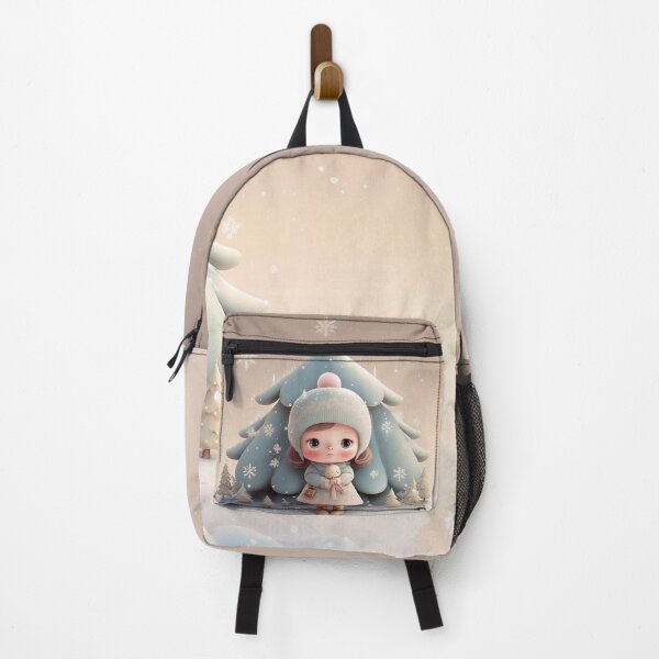 Item preview, Cute little doll girl, winter Christmas tree snow, pastel colors designed and sold by fuzzyfox.