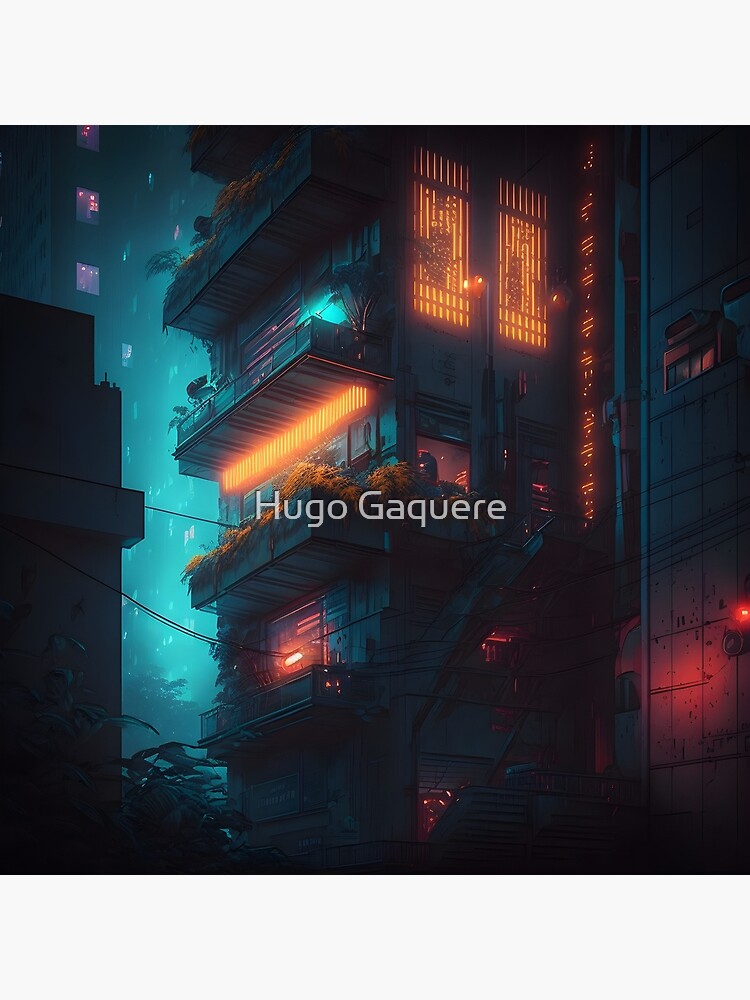 Samurai overlooking a neon-lit cyberpunk city