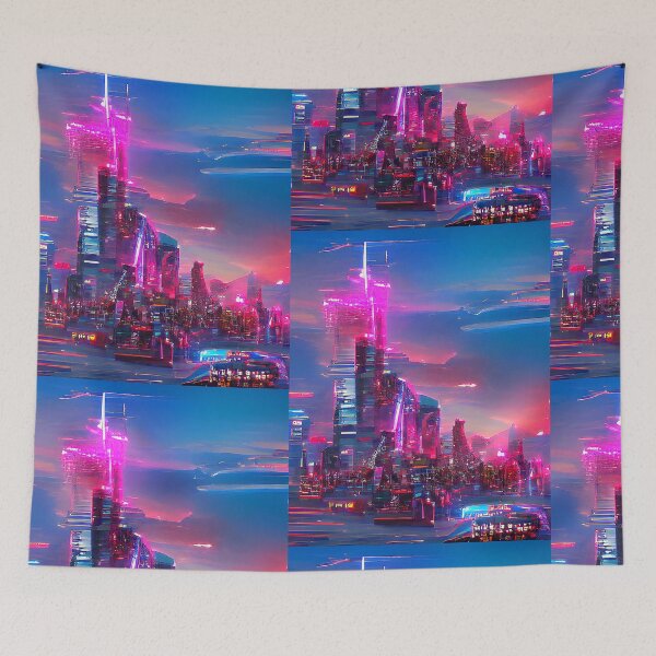Item preview, Futuristic Space Skyline. Surreal Synthwave Neon designed and sold by Neo-Expression.