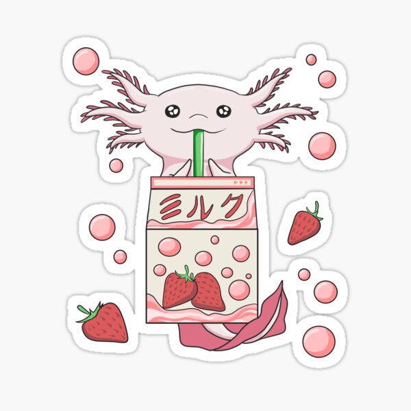 Axolotl Strawberry Milk Shake Kawaii Anime Axolotls Lover Sticker For Sale By R Silver Redbubble 