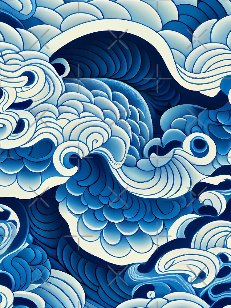 Thumbnail 3 von 3, Tuch, Blue Smooth Anime Traditional Pattern Digital Painting designt und verkauft von CodeAndColors.