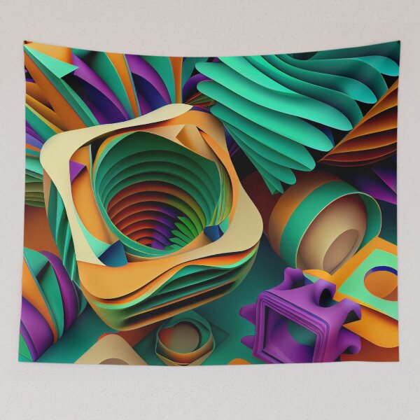 Item preview, Three Dimensional Colorful Maximalist Pattern Digital Painting designed and sold by CodeAndColors.