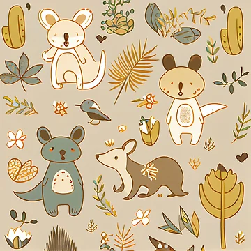 Vorschaubild zum Design Cute Relaxed Cartoon Australian Pattern Digital Painting von CodeAndColors