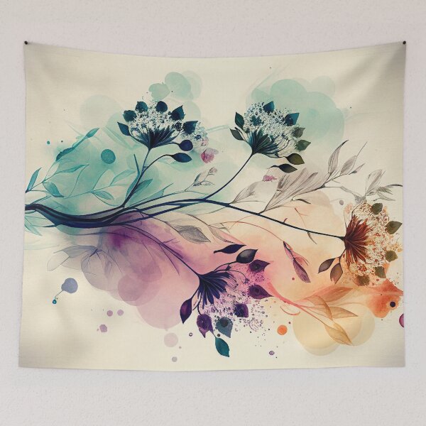 Item preview, "Ariella" - Watercolor Flowers Abstract Painting Pattern in Blue, Yellow, Green, Pink, Orange, Purple, Navy designed and sold by HiArtify ❤️.