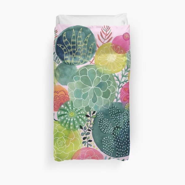 Succulent Circles on Pink Duvet Cover