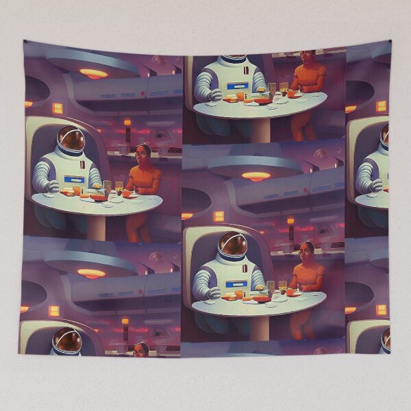 Item preview, Astronaut dining in space restaurant. Vintage style designed and sold by Neo-Expression.