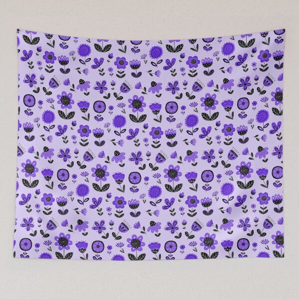 Item preview, Nordic flower black and purple pattern designed and sold by LaBelleMaison.