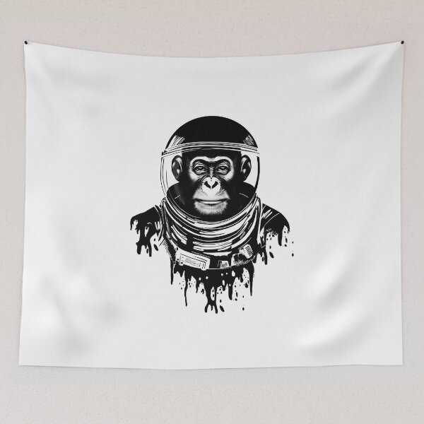 Aperçu de l'œuvre Illustration de chimpanzé de l'espace N&B, idée cadeau imprimé vérité ! créée et vendue par printedtruth.
