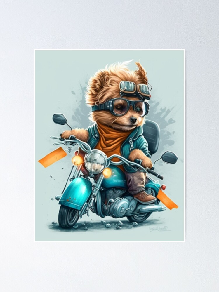 Poster for Sale mit  Süßer kleiner süßer Hund, der ein Motorrad fährt, so  süßes und lustiges T-Shirt, Aufkleber, Tierbedarf, Hundematte, Katzenmatte,  Hundedecke von Whateverisfun