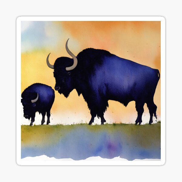 Item preview, Buffalo highly detailed watercolor painting designed and sold by DrawItOnce.