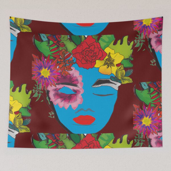 Item preview, WOMAN BLUE FACE EYES AND FLOWERS designed and sold by CSJ7.
