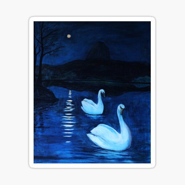 Swans in moonlight on school loch. Sticker