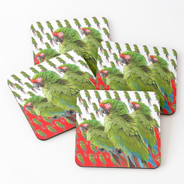 Item preview, THREE TROPICAL GREEN MACAWS PATTERN ABSTRACT RED-WHITE ART designed and sold by sharlesart.