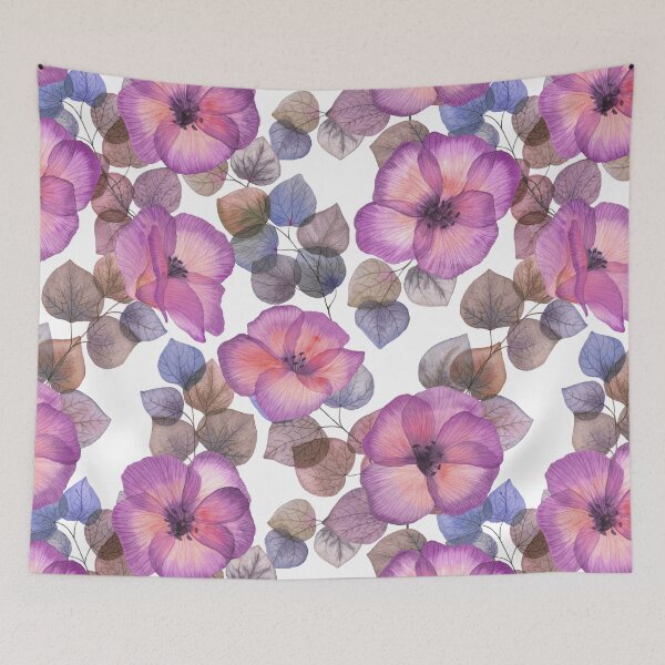 Item preview, Tropical vibrant Hibiscus flowers and leaves. Transparent watercolor flowers print designed and sold by likapix.