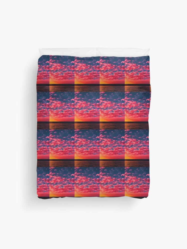 Thumbnail 1 of 2, Duvet Cover, Stillness Gifts Pink Puffy Clouds at Sunset designed and sold by stillnessgifts.