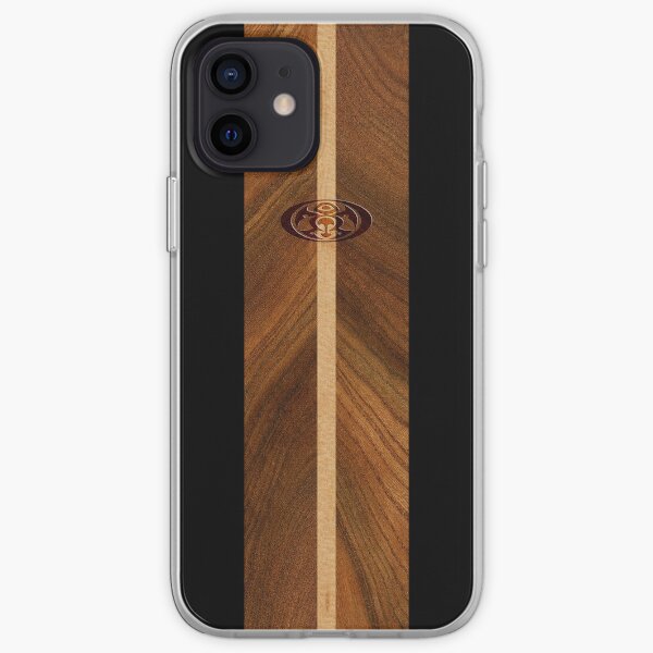 Rocky Point Hawaiian Faux Wood Surfboard - Black iPhone Soft Case