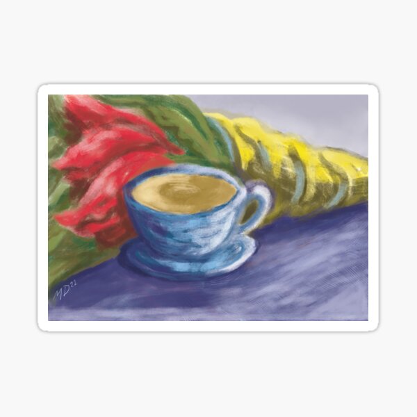 RED TULIPS WITH TEACUP Sticker
