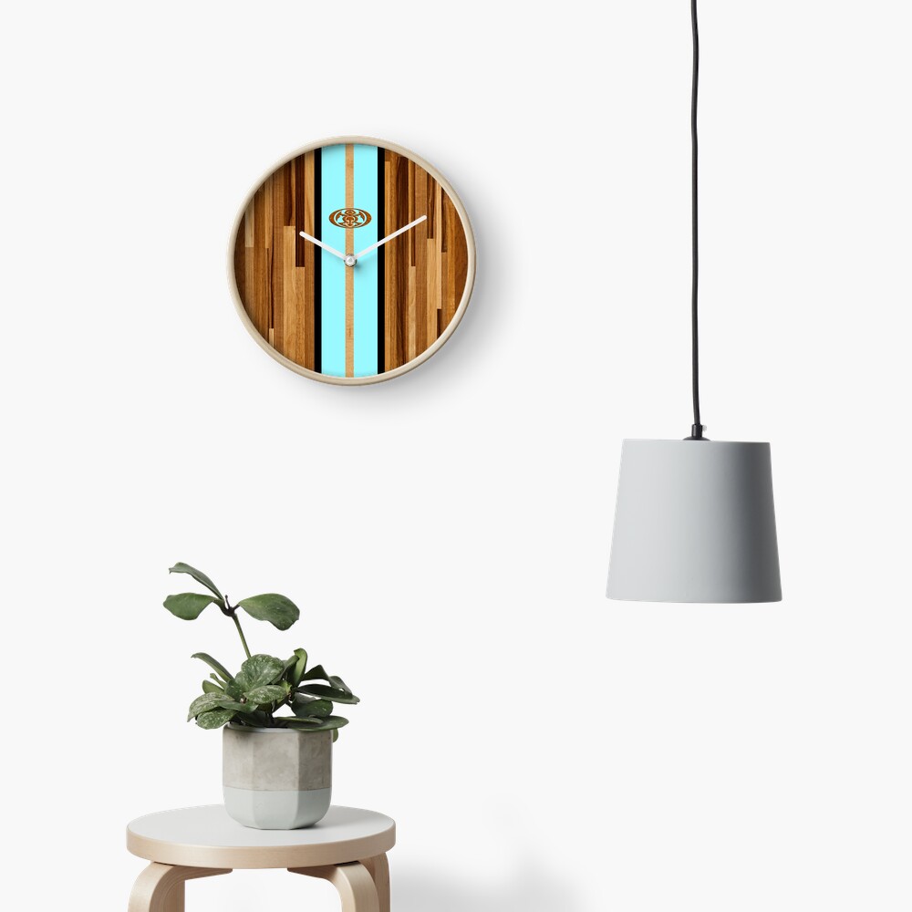 Rocky Point Hawaiian Engineered Faux Wood Surfboard - Aqua Clock