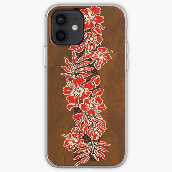 Planche de surf Kalaheo Hawaiian Hibiscus Faux Koa Wood - Rouge Coque souple iPhone