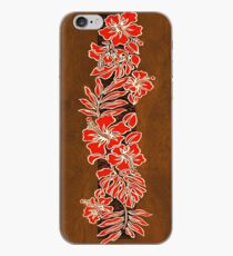Kalaheo Hawaiian Hibiscus Faux Koa Wood Surfboard - Red iPhone Case