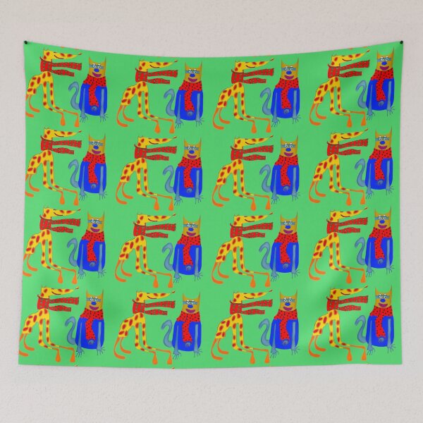 Item preview, Cartoon Dog and Cat wearing scarves looking for a home .   Cute and quirky designed and sold by Inspire-me-CYK.