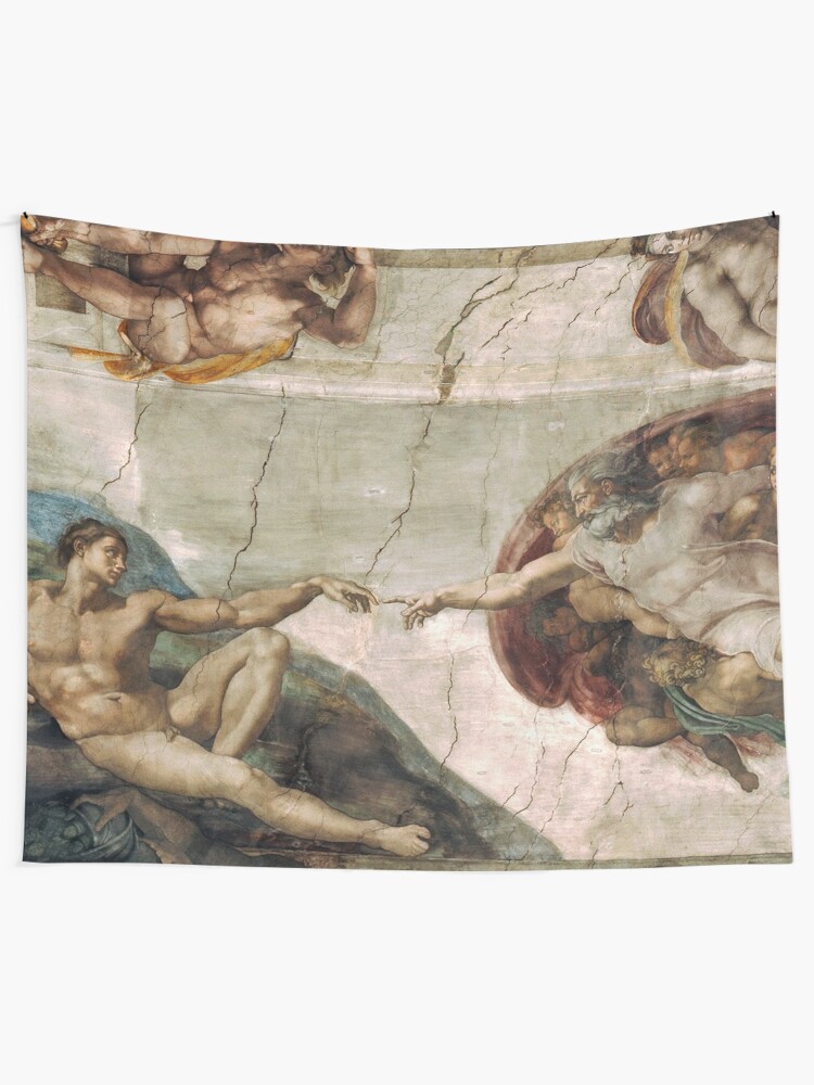 Alternate view of Creation of Adam by Michelangelo Tapestry