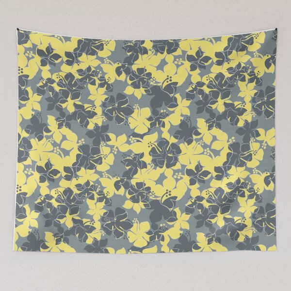 Item preview, Hanalei Hawaiian Floral Camo Aloha Shirt Print - Gray and Yellow designed and sold by DriveIndustries.