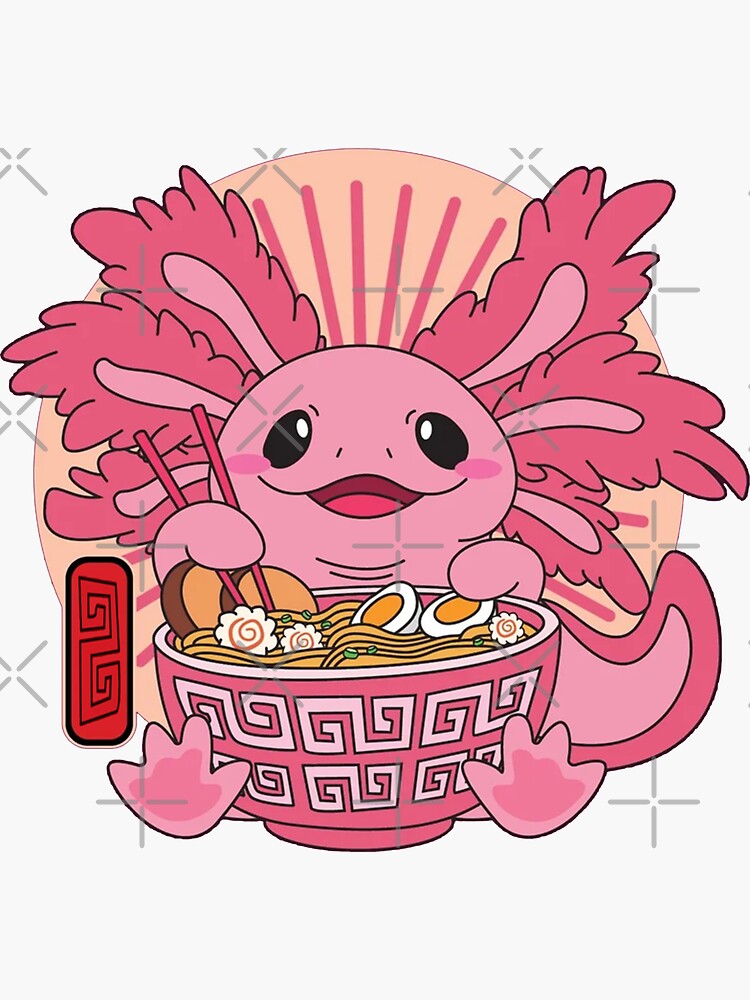 Kawaii Axolotl Eating Ramen Noodles Anime Gift Girls Teens | Sticker