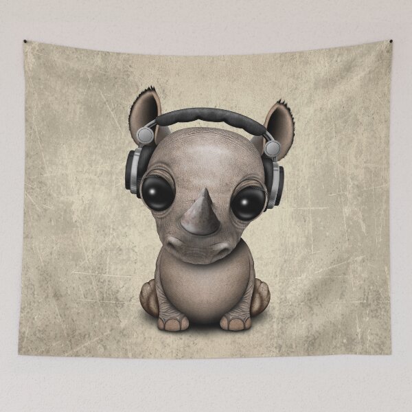 Aperçu de l'œuvre Joli bébé Rhino Dj portant des écouteurs créée et vendue par JeffBartels.