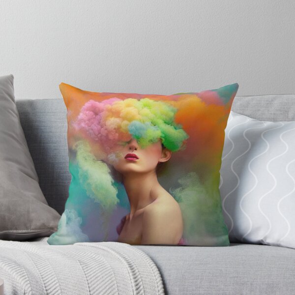 Item preview, Dreamlike art colorful smoke morphing into beautiful woman, rainbow, pastel, designed and sold by ValleyDream.