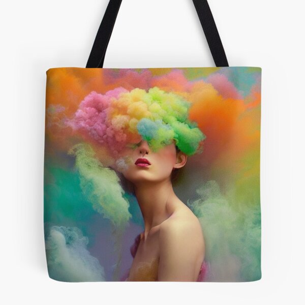 Item preview, Dreamlike art colorful smoke morphing into beautiful woman, rainbow, pastel, designed and sold by ValleyDream.
