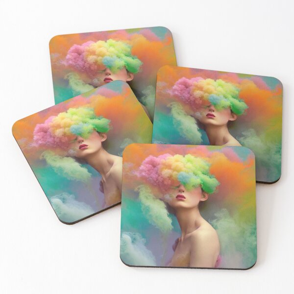 Item preview, Dreamlike art colorful smoke morphing into beautiful woman, rainbow, pastel, designed and sold by ValleyDream.