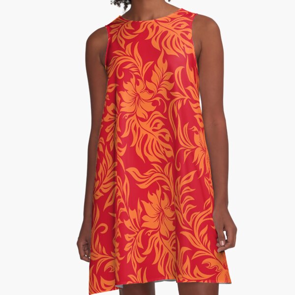 Item preview, Waikiki Hibiscus Hawaiian Pareau Floral - Red and Orange designed and sold by DriveIndustries.