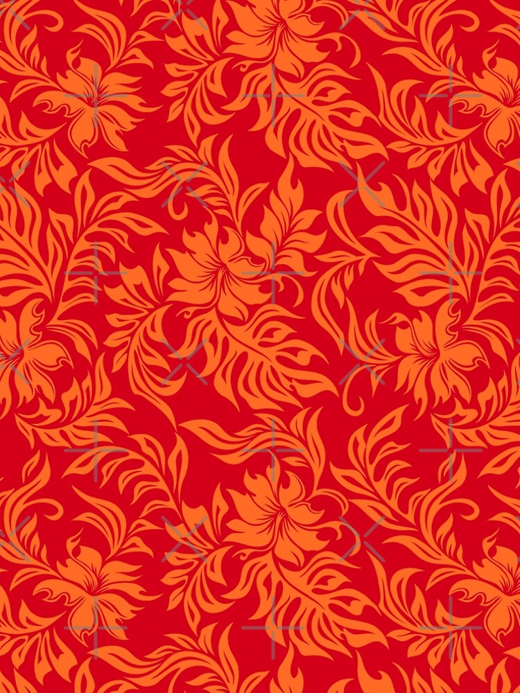 Thumbnail 4 of 4, A-Line Dress, Waikiki Hibiscus Hawaiian Pareau Floral - Red and Orange designed and sold by DriveIndustries.