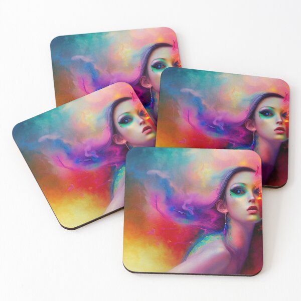 Item preview, Dreamlike art colorful smoke morphing into beautiful woman, rainbow, pastel designed and sold by ValleyDream.