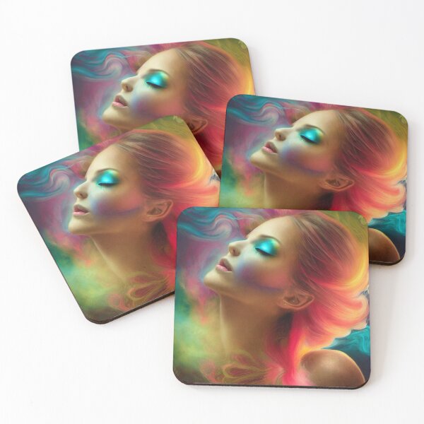 Item preview, Dreamlike art colorful smoke morphing into beautiful woman, rainbow, pastel designed and sold by ValleyDream.