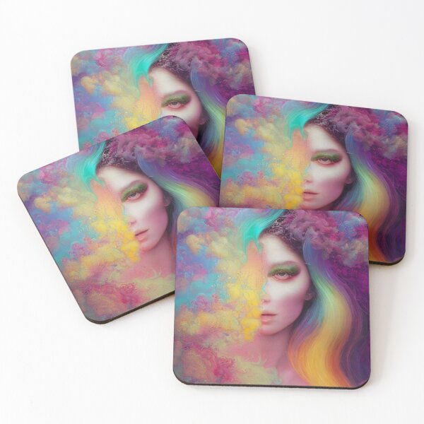 Item preview, Dreamlike art colorful smoke morphing into beautiful woman, rainbow, pastel designed and sold by ValleyDream.